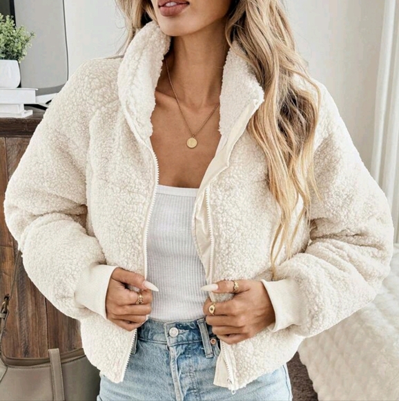 Women' S Solid Color Raglan Sleeve Long Sleeve Pocket Zip Front Short - Picture 2 of 3